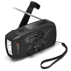 Technaxx Wind Up Solar Radio TX-238 with Hand Crank, LED Torch, USB-A Output for Charging Mobile Devices, Solar panel, Hand Strap, Radio Antenna - Keep Your Solar Radio Charged All the Time