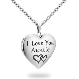 PHOCKSIN I Love You Auntie Silver Heart Locket Necklace For Women Aunt Gifts For Mothers Day Photo Locket Necklace With Picture Inside
