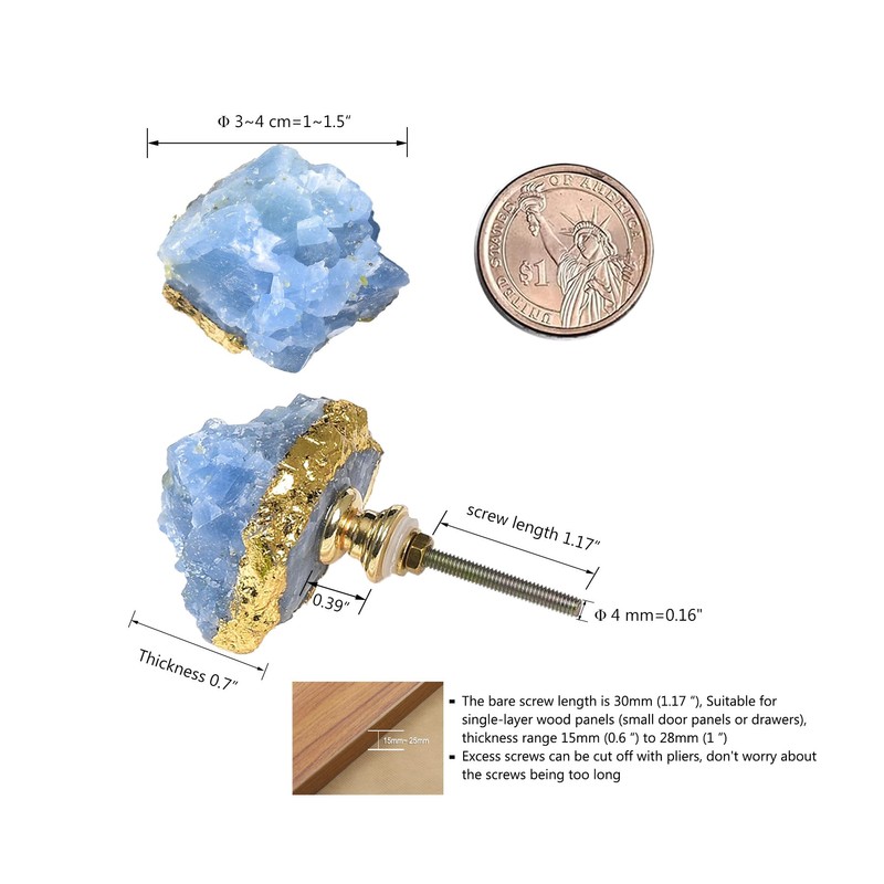 AMOYSTONE Blue Crystal Stone Knobs for Cabinets, Natural Stone Drawer