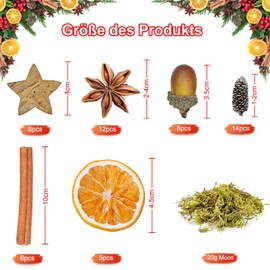 Pextian 67-Piece Mix Christmas Decoration Advent Wreath Set with Cinnamon, Orange Slices, Birch Stars, Yellow Green Decorative Moss for Craft Supplies, Mix Christmas Craft Set for Winter Holiday