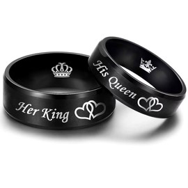 AONEW Her King His Queen Couple Ring Matching Promise Wedding Band Sets Heart to Heart Crown Stainless Steel Ring 6mm 8mm Comfort Fit Men Size 11