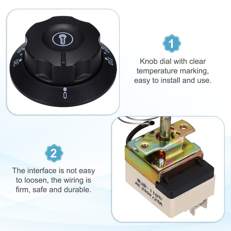 MECCANIXITY Temperature Control Switch 250V, 25A 30-110°C Capillary Thermostat Temperature