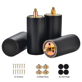 4 Inch Round Wood Furniture Legs Set of 4, with Mounting Screws, Cabinet, Chair, Ottoman, Dresser (4 Inch Black)