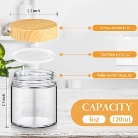 Norme 12 Pcs Glass Jars with Lids Empty Small Glass Containers and Inner Liners Reusable Cosmetic Jars Round Airtight Bottles with Plastic Woodgrain Lids for Travel (4oz)
