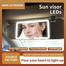 Car Sun Visor Makeup Mirror with 3 LED Light Modes Rear View Sun Visor Rechargeable Dimmable Passenger Makeup Mirror Universal for Axle SUV Vans