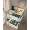 JOONEE White Nightstand with Charging Station and LED Lights,Modern Bedside