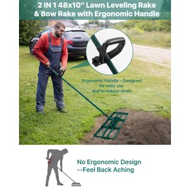 JivaJot Lawn Leveling Rake 48x10'' with Bow Rake 17'', Yard Leveling Rake with 78'' Back-Saving Adjustable Handle, Stainless Steel Lawn Leveler Tool for Garden, Backyard, Farm, Golf Course