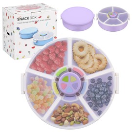 Pawtong Snack Rotator Container Reusable Snack Box with 5 Compartment Dispenser and Lid, Color Matching Opening Lid, BPA and PVC Free, for Home, School, Travel (2 Pack- Pink)