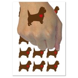 Cairn Terrier Dog with Heart Temporary Tattoo Water Resistant Fake Body Art Set Collection - 15 2" Tattoos (1 Sheet)