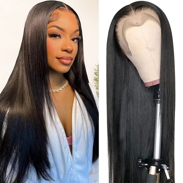 13 x 4 Straight Lace Front Human Hair Wigs for Black Women 13 x 4 Long Straight Frontal Wigs Human Hair Brazilian Virgin Hair Wigs Pre Plucked With Baby Hair Natural Colour 26 Inches