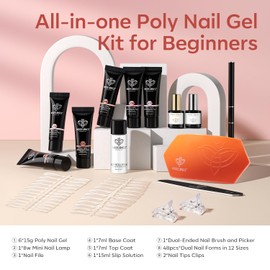 modelones modelones Poly Gel Nail Kit 6 Colors with 8 W Nail Lamp Nail Extension Gel Kit Jelly Gel Milky White Pink Nude Complete Starter Kit for Beginner Nail Thickening Solutions DIY at Home for Women