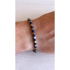 10:10 Adjustable Bracelet with 4 mm Diameter Natural Stones and 4 x 4 mm Stainless Steel Cubes Bracelet for Men and Women Made in Italy, Stainless steel, natural stones, Lapis Lazuli