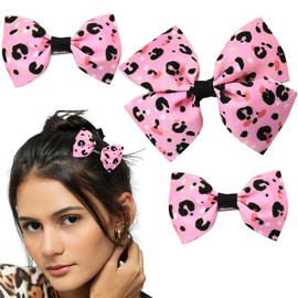 Pink Leopard Hair Clips for Women Leopard Print Hair Bows for Girls Leopard Bow Hair Clips for Girls Bow Hair Barrettes for Women Girls 3 PCS Leopard Print Hair Accessories for Women