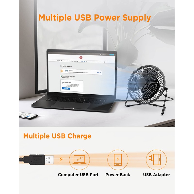 EasyAcc 5 Inch USB Desk Fan, Small USB Desk Fan,