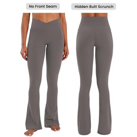 Sunzel Hidden Butt Lifting Scrunch Flare Leggings for Women with Pockets No Front Seam Tummy Control Mini Flared Yoga Pants 32" Inseam Charcoal Gray Medium