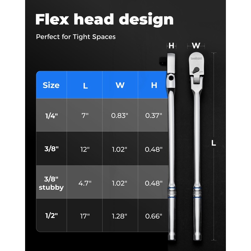 toolant 4Pcs Flex Head Ratchet Set, 1/4“&3/8"&1/2" Drive Gear Wrench