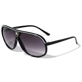 Khan Turbo Sport Classic Aviator Sunglasses (Black & White Frame, Black Gradient)