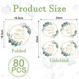 Pack of 80 Wedding Napkins Premium Napkins with Sage Embossing Elegant Wedding Decoration Napkins for Bride and Groom, Table Decoration and Celebrations