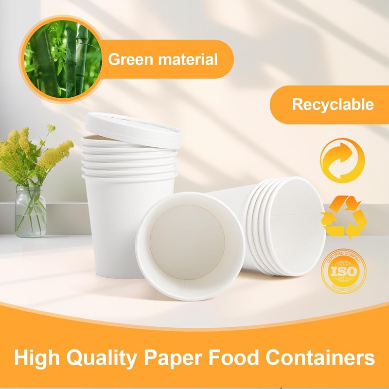 CLRBEATTY 25 Pack Paper Soup Containers with Lids,16 oz White