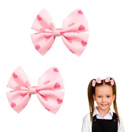 Pink Hair Bows for Girls - 2Pcs Hair Bow Clips for Baby Girls,Pink Heart Bow Alligator Clip Hair Ribbon Bow Clips Hair Barrettes Toddlers Hair Accessories for Little Girls Toddlers 4-6 Years Gifts