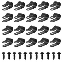 FUNCYboo 150 Pcs 3/8 Inch Nylon Plastic R-Type Cable Clips Clamp kit, Cable Clips Nail in Wire Clips Nylon Screw Mounting Cord Fastener Clips with 150 Pcs Screws for Wire Management(Black)