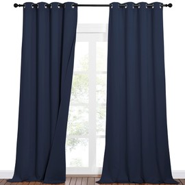 NICETOWN Sound Reduction Long Curtains for Sliding Glass Door, 3 Layers Thermal Insulated Full Blackout Drapes for Kids/Boys/Nursery/Home Recording Studio (Navy, 52" Wide x 90" Long, Set of 2)