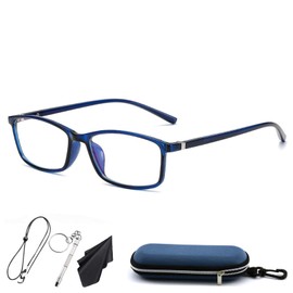 [Soarea] メガネ 度あり 度付き眼鏡 近視メガネ 近眼 眼鏡 近視用 度入り 近視用度入り 度付き眼鏡 近視 メンズ レディース おしゃれ 度付き眼鏡 近視メガネ ブルーライトカット 近眼メガネ 軽量 TR90 弾性フレームJS2821 (ブルー, レンズ度数：-4.5)