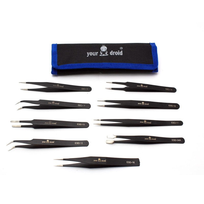 yourDroid ESD Tweezers Set 9 Pieces with Case