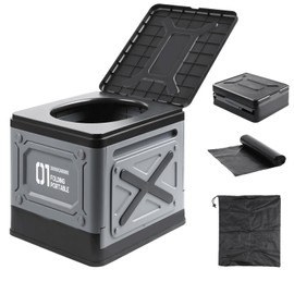 SJUX Portable Toilet for Adults, Collapsible Travel Toilet for Camping, Car, Boat & Emergency Use – Lightweight Folding Potty with Lid & Bag, Compact for Outdoor & RV
