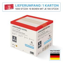 ARNOMED Disposable Gloves, Red, Small, Nitrile Gloves, Powder-Free, Rubber Gloves, Disposable Gloves, Nitrile Gloves, XS, S, M, L, XL, Pack of 1000