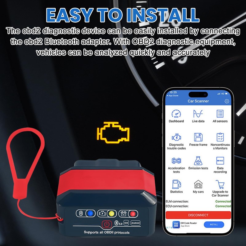 OBD2 Diagnostic Device, OBD2 Bluetooth Adapter, Scanner Car Diagnostic Tools,