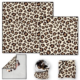 DOODLREAM 2 Sheets Self-Adhesive Magic Cloth Leopard Travel Makeup Bag Organizer & Scratch-Resistant Camera Lens Protective Wrap, Reusable Portable Cosmetic Pouch (19.6"x19.6"/13.7"x13.7")