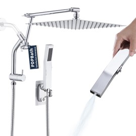 PDPBath All Metal 12'' Rainfall Shower Head with Handheld Combo, Upgrade 3-Way Diverter with Pause Setting, High Pressure Rain Shower Head with 16'' Adjustable Extension Arm, 59" Hose, Chrome