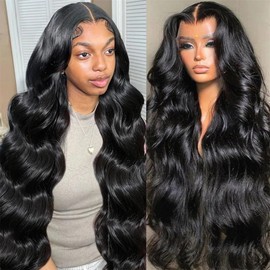 Bele 28 inch 13x4 Body Wave HD Lace Front Wigs Human Hair Body Wave Human Hair Wig 180% Density Brazilian HD Transparent Lace Front Wigs for Women Pre Plucked with Baby Hair Natural Color
