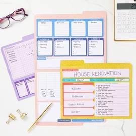 Set of 12 Project File Folders with Notes Section, 1/3 Cut Tab Office Supplies in 6 Colors (Letter Size)