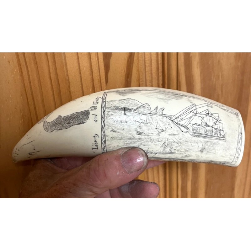 NEW !! Scrimshaw whale tooth resin REPLICA "A Sailor's prayer"