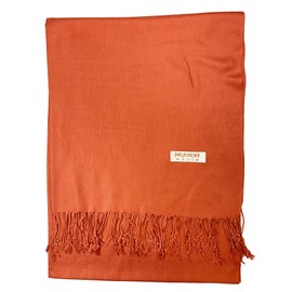 Plum Feathers Premium Solid Color and Metallic Fashion Scarf, Womens Pashmina Shawl Wrap with Fringes (Rust)