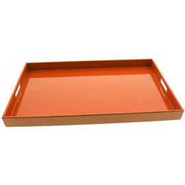 Kotobuki Rectangular Gloss Orange Lacquer Serving Tray, 18"-3/4", Orange