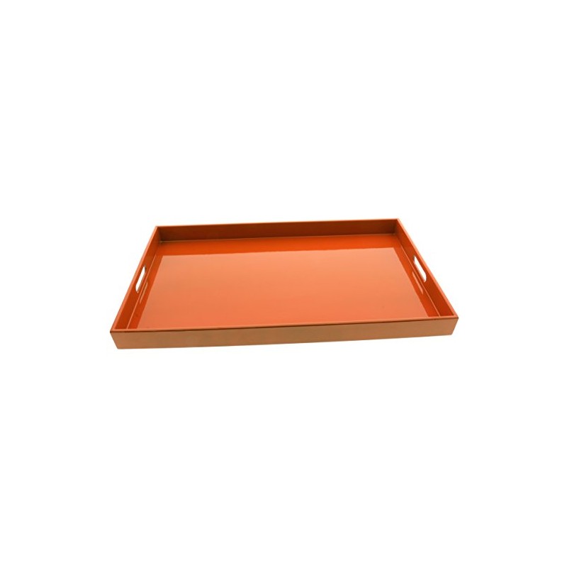Kotobuki Rectangular Gloss Orange Lacquer Serving Tray, 18"-3/4", Orange