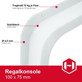 Gedotec Shelf Brackets Metal Shelf Console 100 mm Sheet Steel Console for Wall Shelves Shelf Brackets for Wall Mounting Pack of 20 White Coated Steel Angle Console for Book Shelves & Shelves