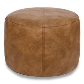 Thgonwid Unstuffed Faux Leather Pouf Cover, Handmade Footstool Ottoman Storage Solution, Floor Footrest Cushion - 16.5”Dx12”H, (No Stuffing), Mocha