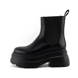 KaroNairy Women's Chelsea Boots Platform Ankle Booties Lug Sole Slip-On Short Boot Round Toe Boots Black 7