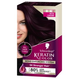 Schwarzkopf Keratin Color Permanent Hair Color, 1.9 Rich Caviar, 1 Application - Professionally Inspired Permanent Hair Dye, for up to 80% Less Breakage vs Untreated Hair and up to 100% Gray Coverage