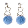Cute Bear Pom Pom Drop Earrings for Women, Sparkly Zircon