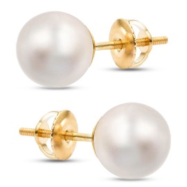 Freshwater Pearl Stud Earrings on Solid 14K Gold Screw Back Posts By ISAAC WESTMAN® (7.0-7.5mm, Yellow Gold)
