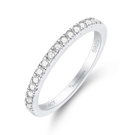 SILVERNANA Sterling Silver Moissanite Wedding Band for Women 0.5CT Moissanite Diamond Wedding Ring Half Eternity Stackable Ring Size 8