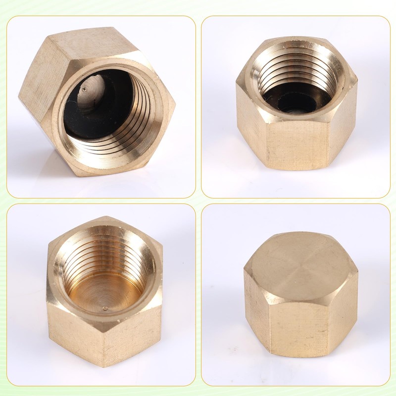 12pcs Brass Pipe Cap with 12 Rubber Gasket, Hex Compression