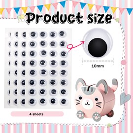 TOAOB 4 Sheets Googly Eyes Stickers Self Adhesive Wiggle Eyes 10mm Plastic Craft Sticker Eyes for DIY Crafts Scrapbooking Decoration