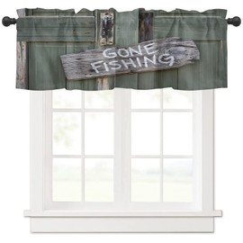 Window Valance Curtain Gone Fishing Wooden Doors Pattern Valance Tier Curtain Blackout Rod Pocket Curtain Valance for Kitchen/Bedroom/Living Room//Bathroom, 1 Panel, 54 x 18 Inch