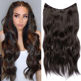Xtrend 20Inch Invisible Wire Hair Extensions with Transparent Wire Adjustable Size Secure Clips Natural Straight Secret Miracle Hairpiece 56#